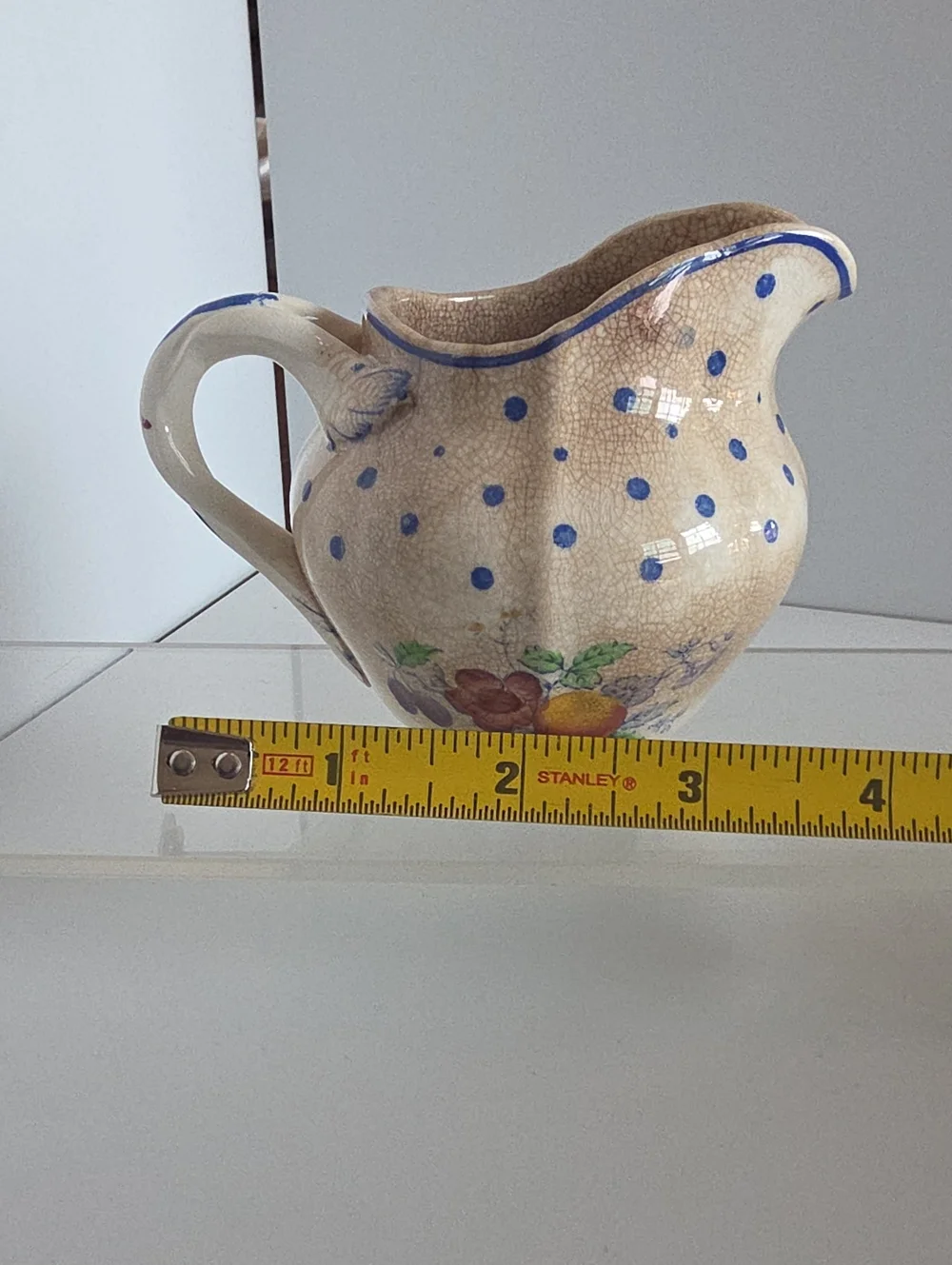 Vintage 1950's Copeland Spode Pitcher Polka Dot Pattern Blue Creamer England
